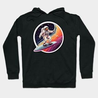 The Cosmic Voyager: Astronaut on Multicolor Spaceship Hoodie